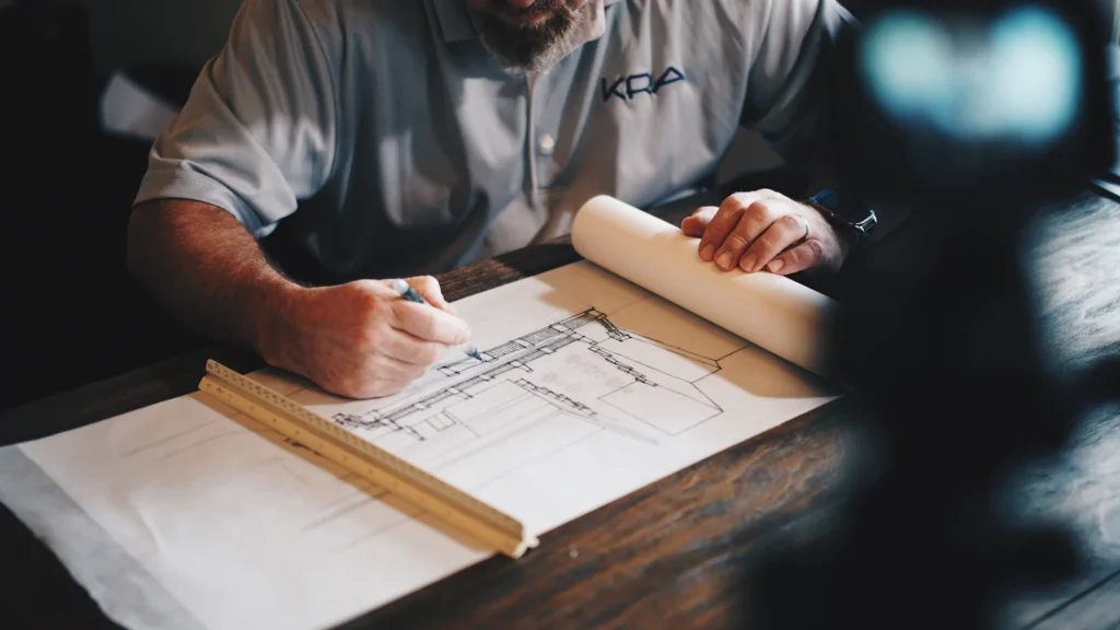 Structural drawings on a desk